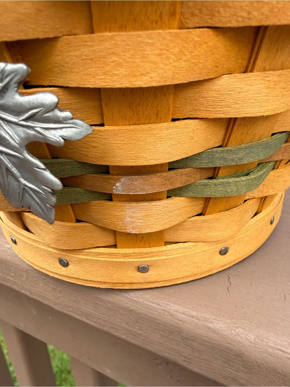 Longaberger Autumn Pail Basket with Fall Leaves Liner, Lid, Protector & Tie on